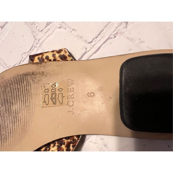 J. Crew Size 6 Leopard Print Calf Hair Slide Sandal Crossover Strap Animal Print - Picture 7 of 8